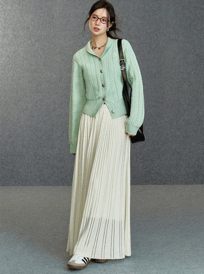 Cozy Cable Knit Cardigan: Classic V-neck Button-up Sweater With Embroidered Logo