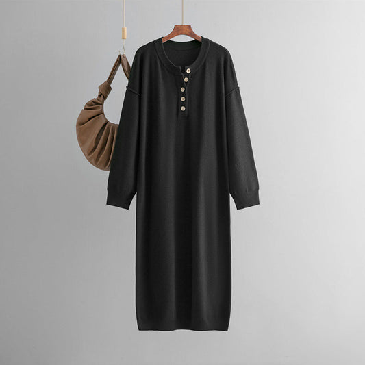 Autumn Winter Button Knitwear Dress Color Loose Sweater