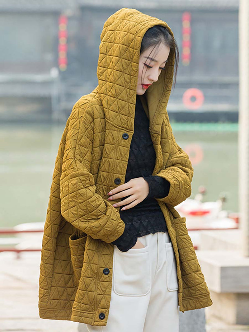 Winter Button Pocket Hooded Coat Cx062
