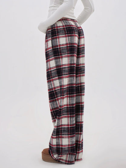 Red Plaid Wide-leg Floor-length Pants