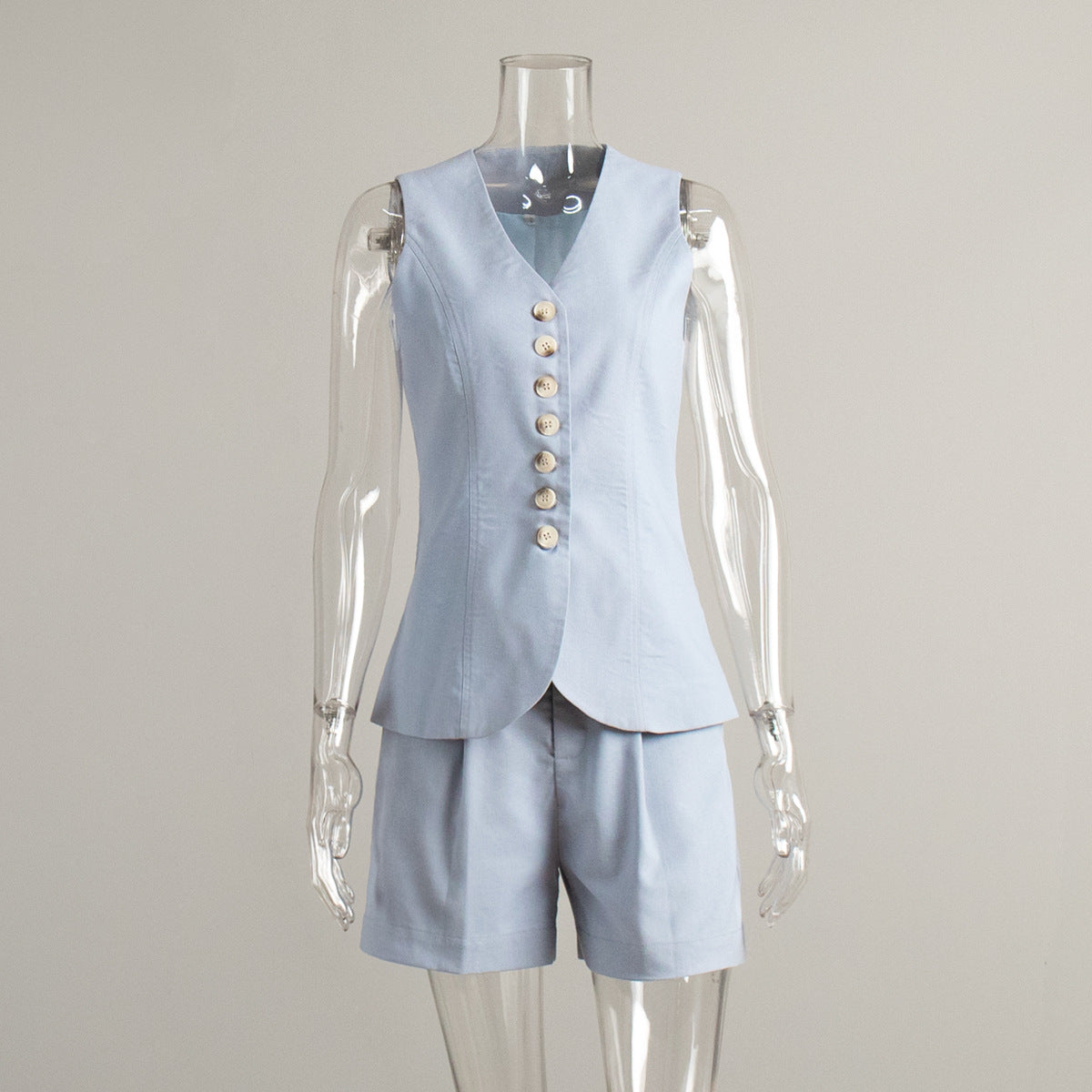 Cotton Linen Vest Shorts Set Summer Office Vest Shorts Set