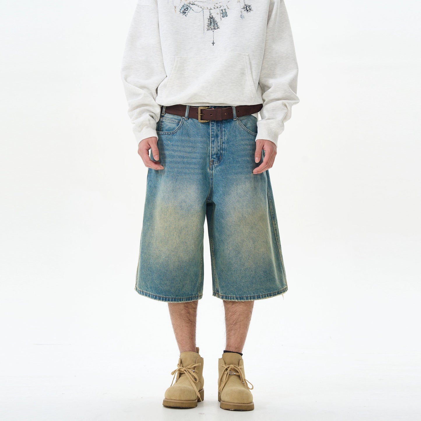 Faded Denim Wide Leg Shorts