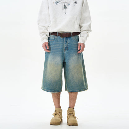 Faded Denim Wide Leg Shorts