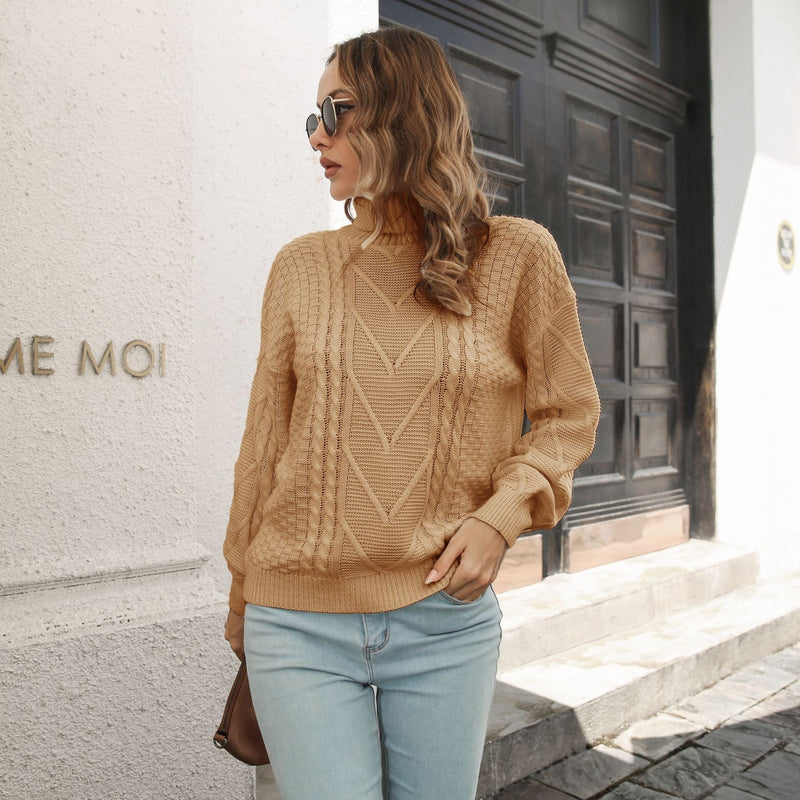Design Three Dimensional Turtleneck Sweater Loose Autumn Winter Long Sleeve Sweater