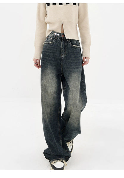 High Street Deep Blue Wide-leg Denim Pants