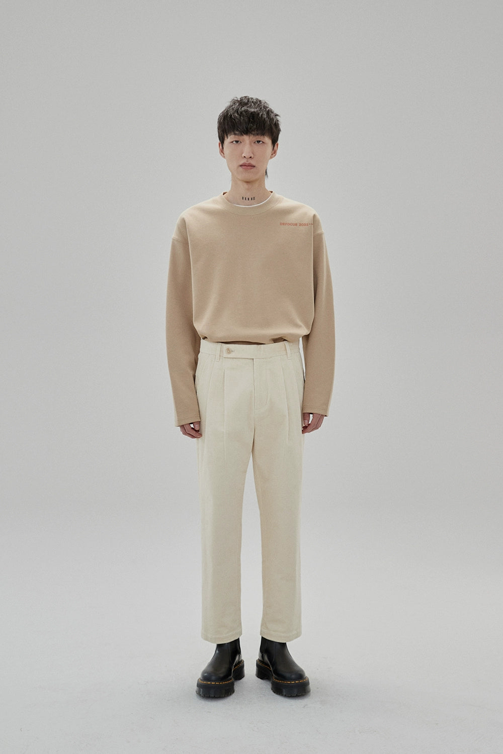 Wide Waist Tab Double-pleated Relaxed Cropped Pants