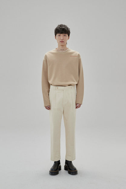 Wide Waist Tab Double-pleated Relaxed Cropped Pants