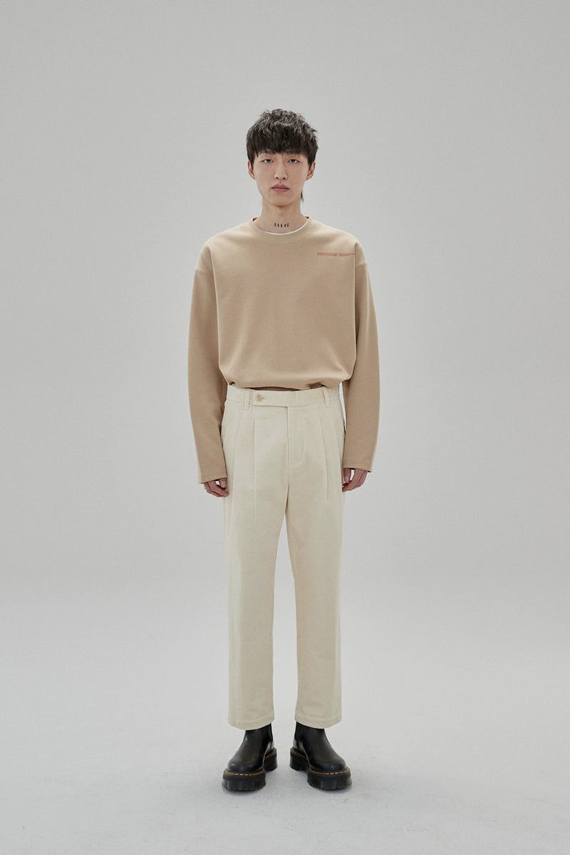 Wide Waist Tab Double-pleated Relaxed Cropped Pants