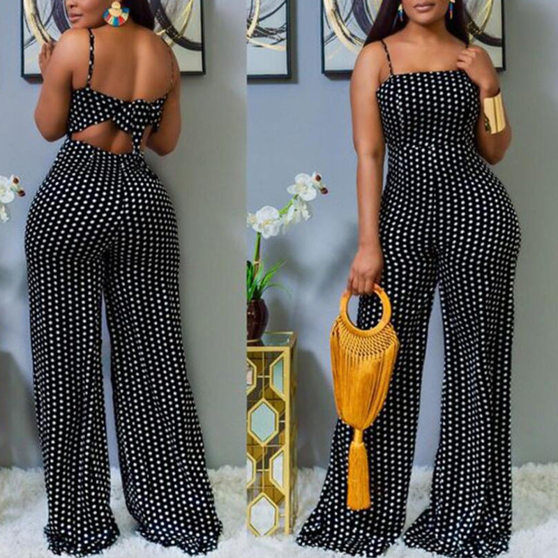 Wear Spot Print Chest Wrapped Suspender Jumpsuit