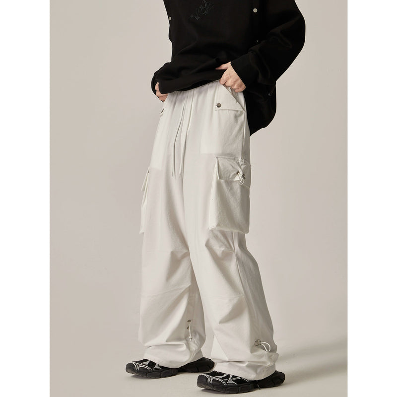 White Loose Cargo Combat Pants