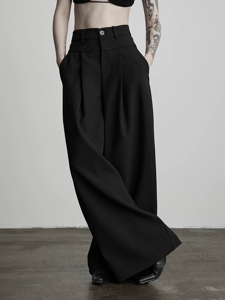 Black Pleated Wide-leg Pants