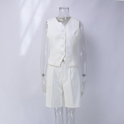 Vest Jacket Spring Summer V Neck Single Breasted Vest Straight Shorts Set