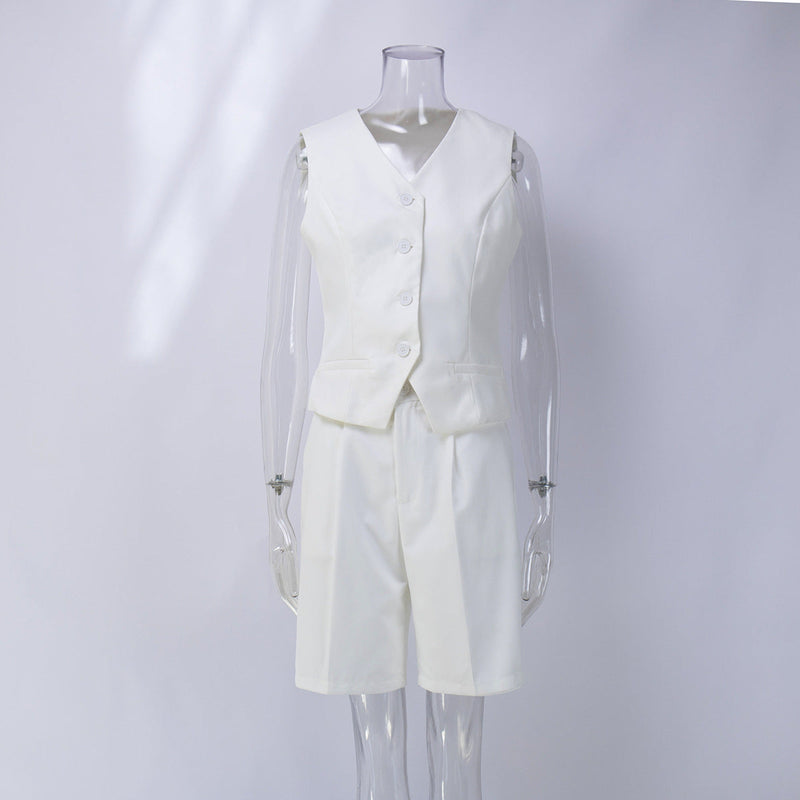 Vest Jacket Spring Summer V Neck Single Breasted Vest Straight Shorts Set