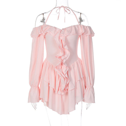 Clothing Autumn Halter Low Cut Ruffled Long Sleeve Romper