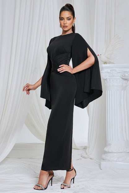 Nali Black Round Neck Maxi Dress