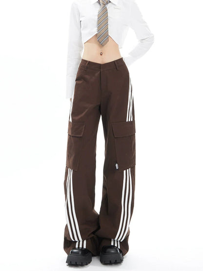 Brown Wide-leg Cargo Track Pants