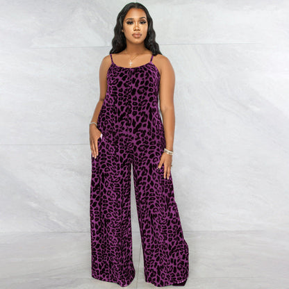 Jumpsuit Summer Leopard Print Strap Jumpsuit