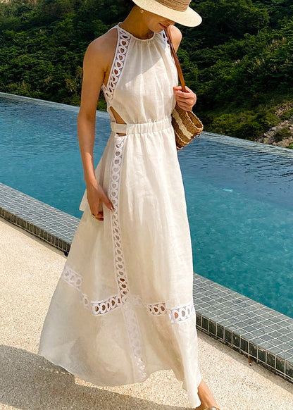 Marais - Cutout Halter Maxi Dress With Embroidered Trim