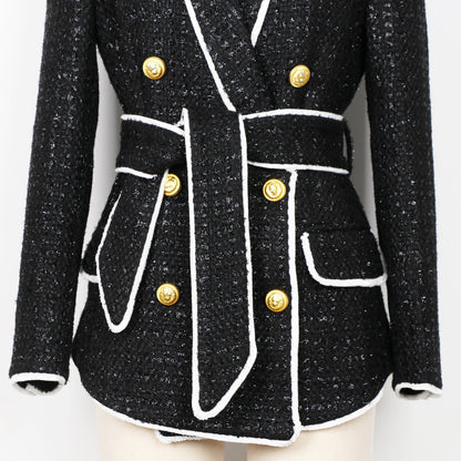 High End Tweed Waist Slimming Business Shorts Blazer Suit Set