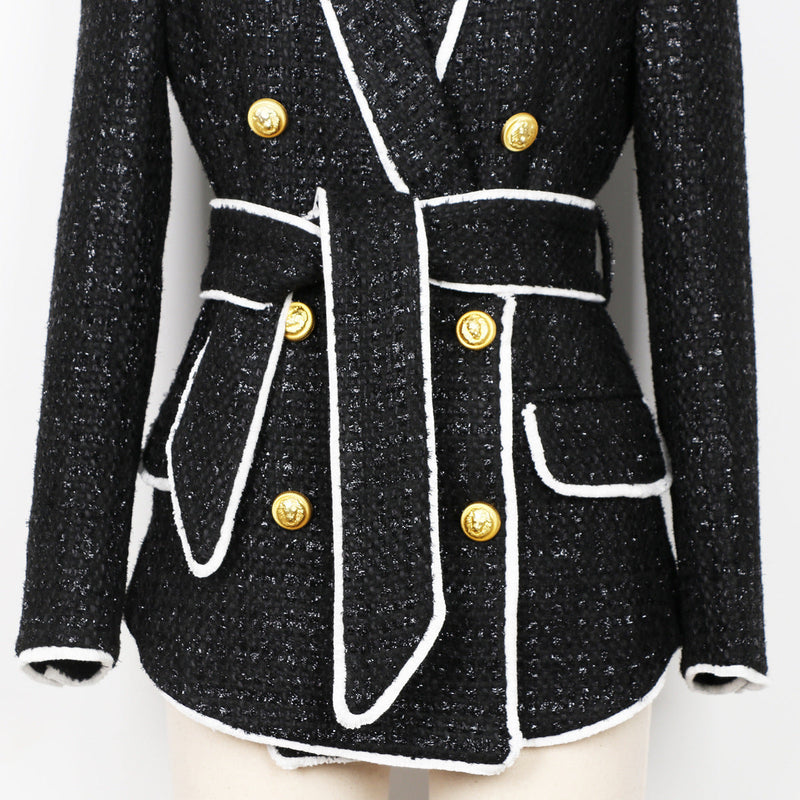 High End Tweed Waist Slimming Business Shorts Blazer Suit Set