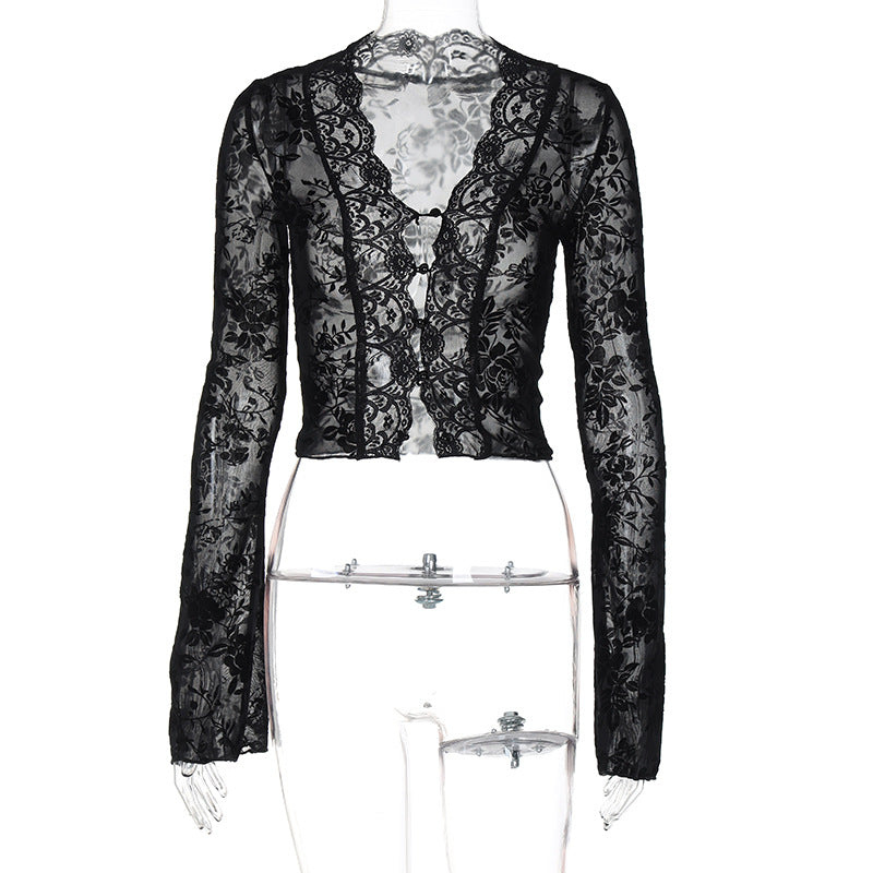 Clothing Summer Printed Mesh Lace Cardigan T Shirt