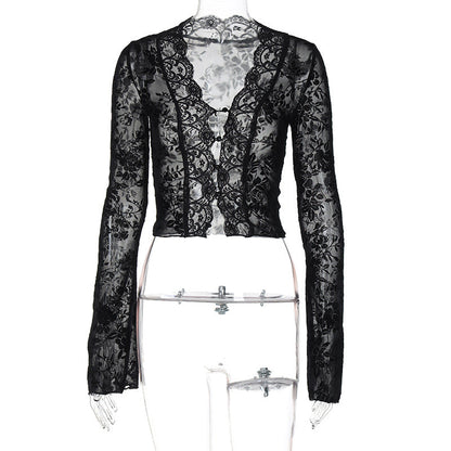 Clothing Summer Printed Mesh Lace Cardigan T Shirt