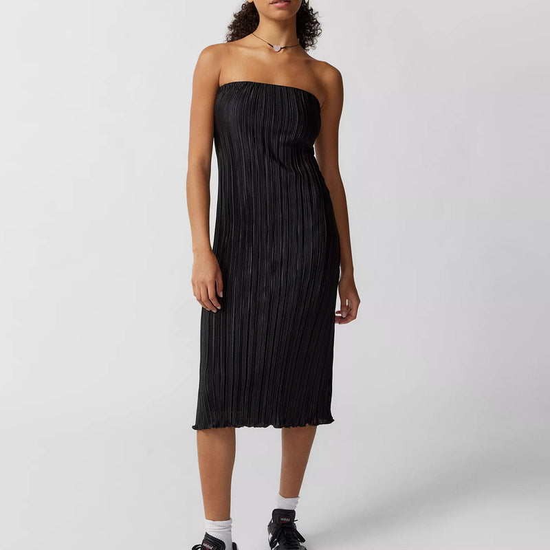 Color Pleated Tube Top Backless Maxi Dress Summer Loose Dress