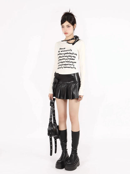 Buckled Leather Pleated Mini Skirt