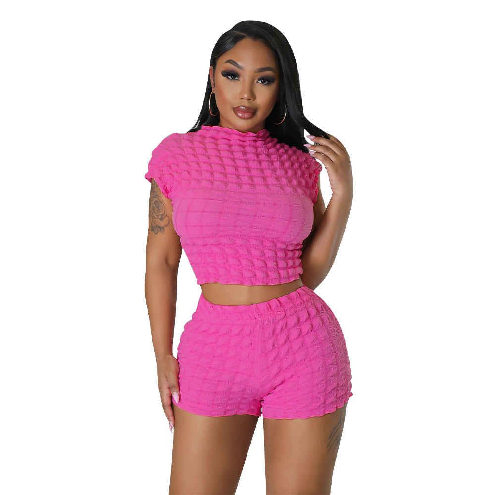 Clothing Popular Sleeveless Cropped Shorts Popcorn Bubble Two Piece Set