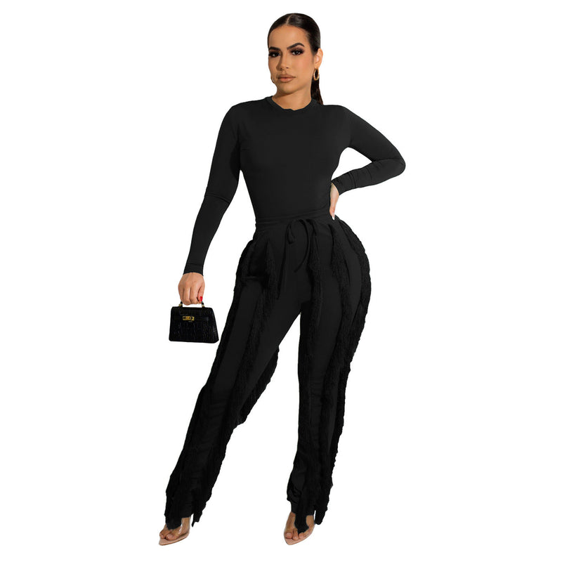 Clothing Suit Tassel Lace Jumpsuit Two Piece Set Color Sports Autumn Winter