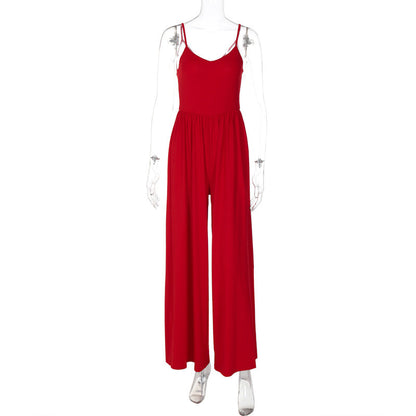 Summer Backless Spaghetti Straps Loose Jumpsuit