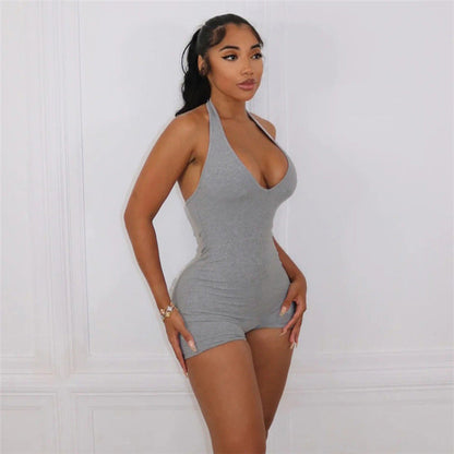 Summer Clothing Low Collar Halter High Waist Tight Backless Romper for