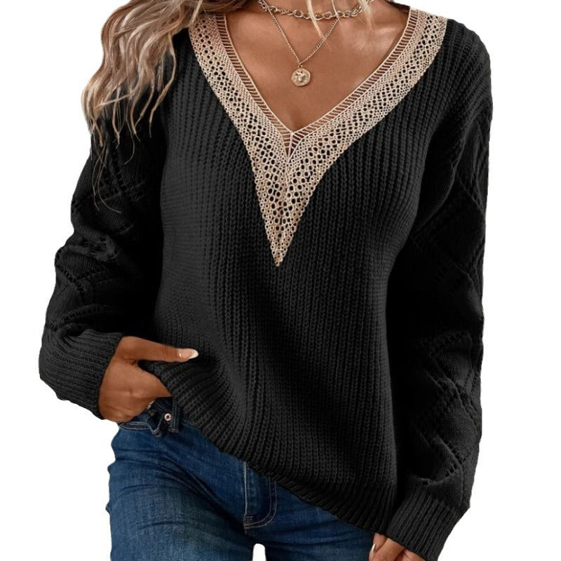 V-neck Long Sleeve Knitted Sweater