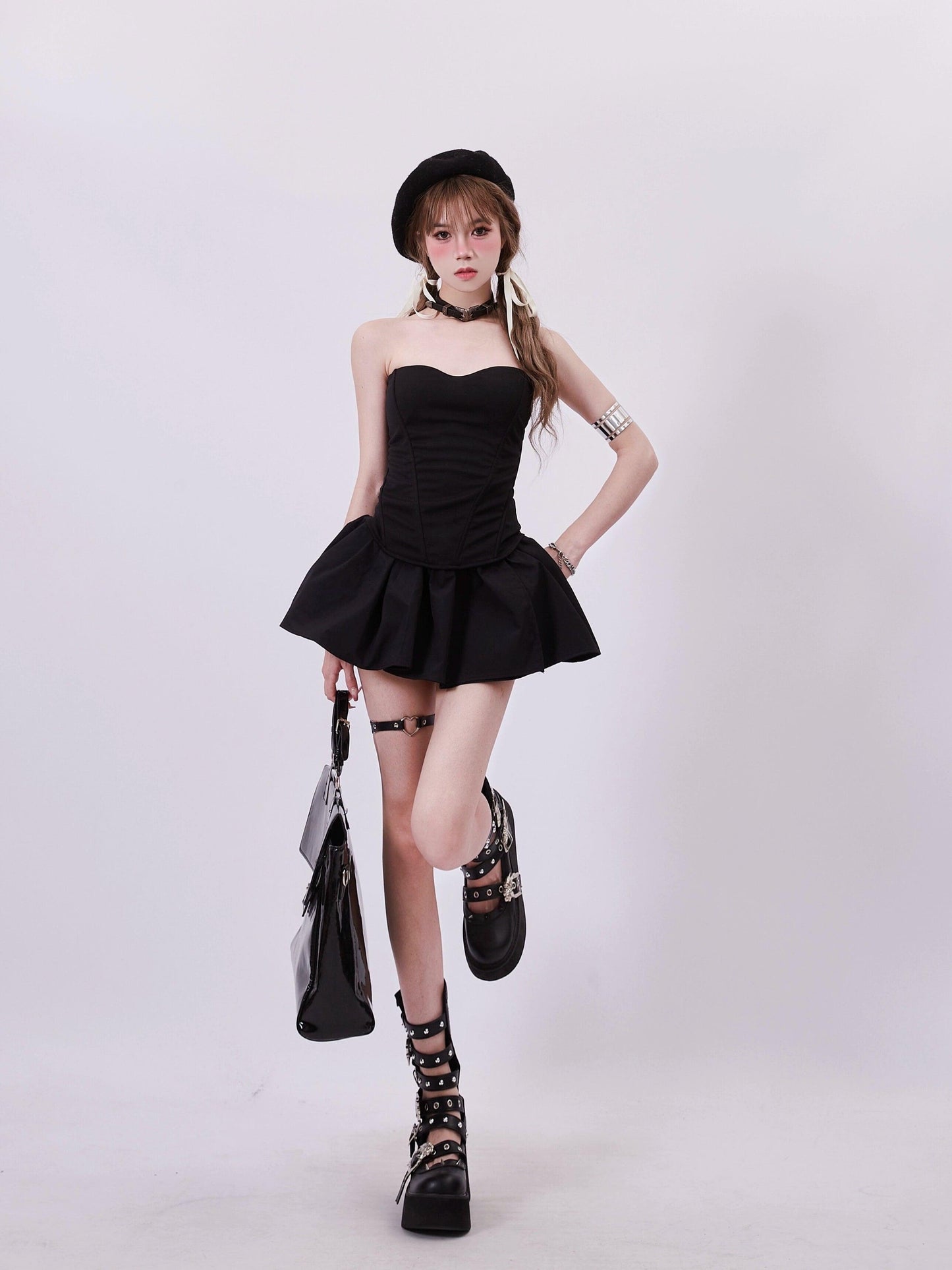 Rayohopp High-waisted Flared Mini Skirt - Black Skater Style With Elastic Waistband