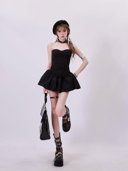 Rayohopp High-waisted Flared Mini Skirt - Black Skater Style With Elastic Waistband