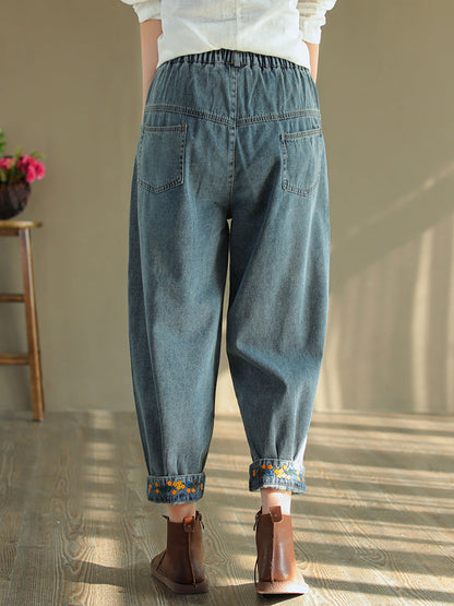 Ripped Embroidered Denim Harem Pants Op1025