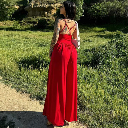 Summer Backless Spaghetti Straps Loose Jumpsuit
