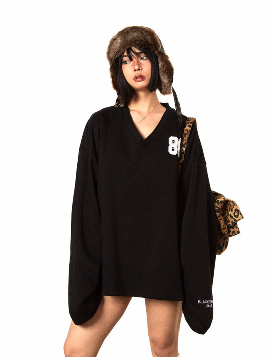 Oversized Black V-neck Sweater