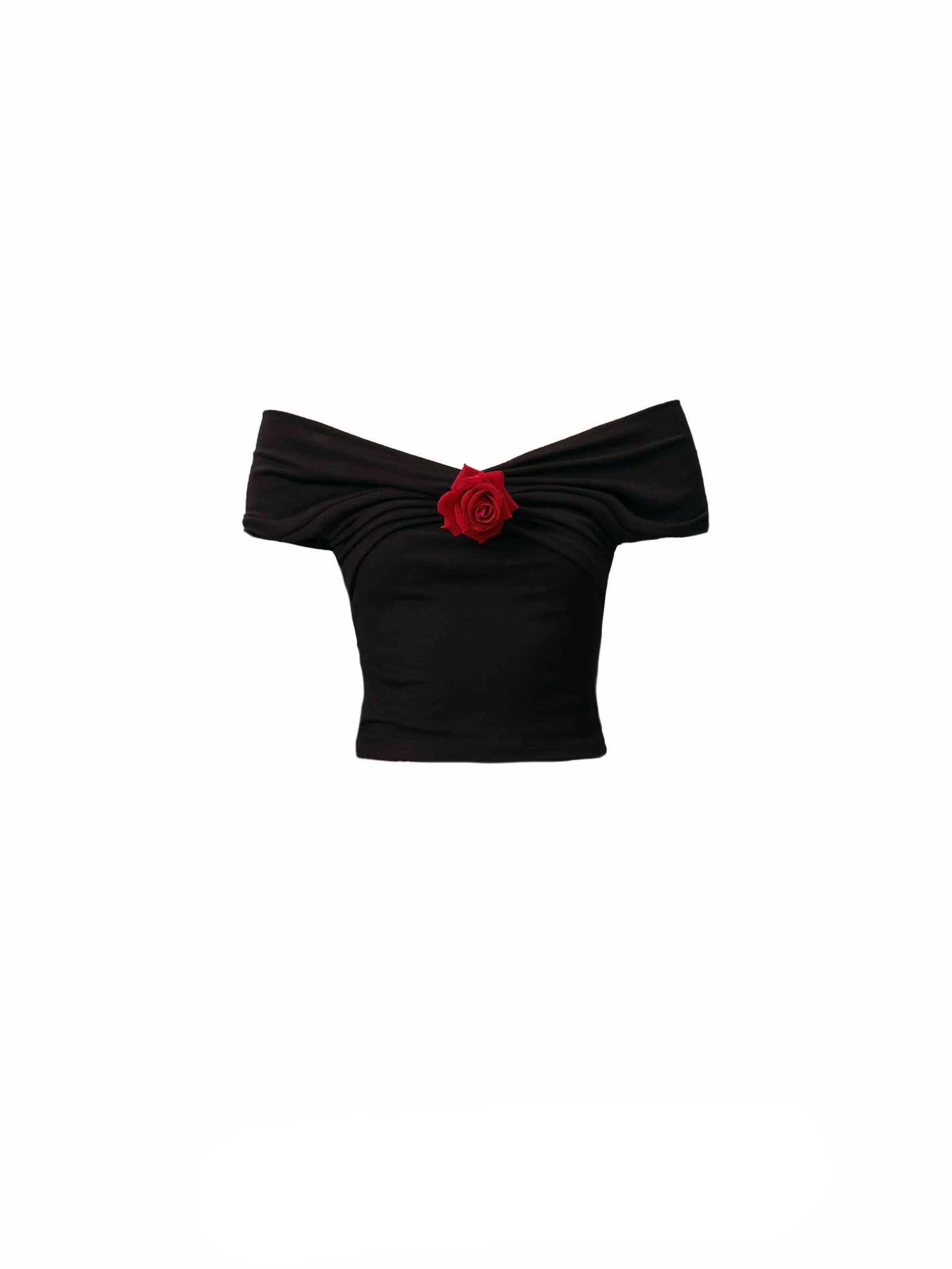 Flamenco-inspired Dance Set: Off-shoulder Rose Top and Ruffled Mini Skirt