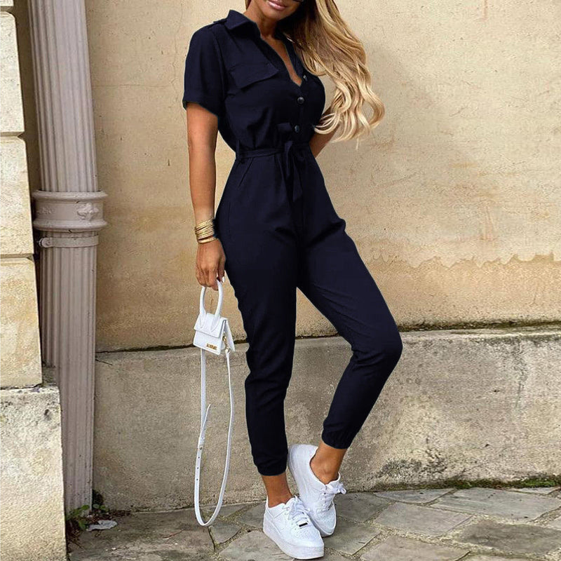 Clothing Trousers Collared Button Printed Belt Cargo Overalls