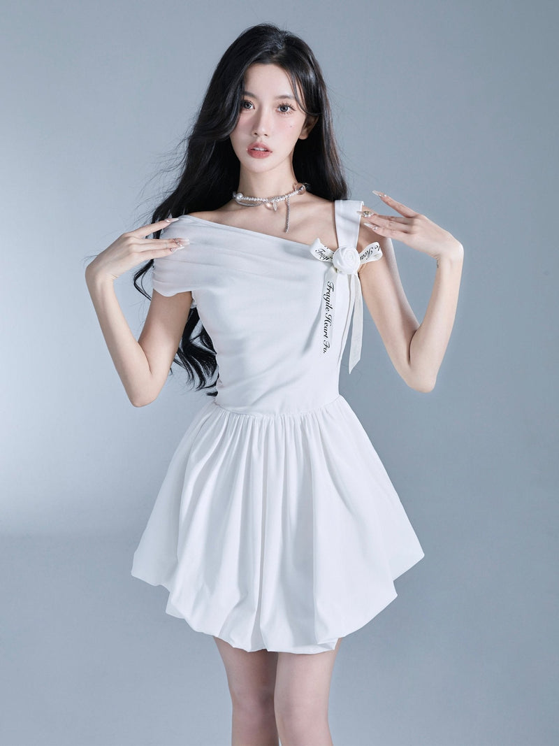 Off-shoulder Tie-strap Fit & Flare Mini Dress