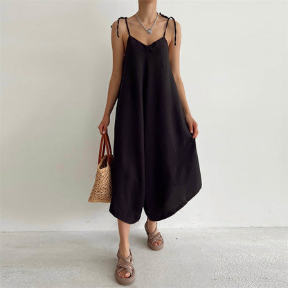 Summer Color Overalls Loose Fitting Wide Leg Trousers Sling Backless Sleeveless Jumpsuit
