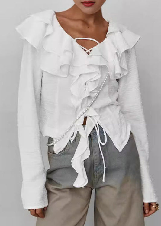 Delphine - Ruffled Lace-up Blouse