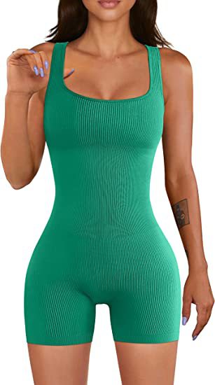 Yoga Jumpsuit Workout Ribbed Square Collar Sleeveless Sports Jumpsuit
