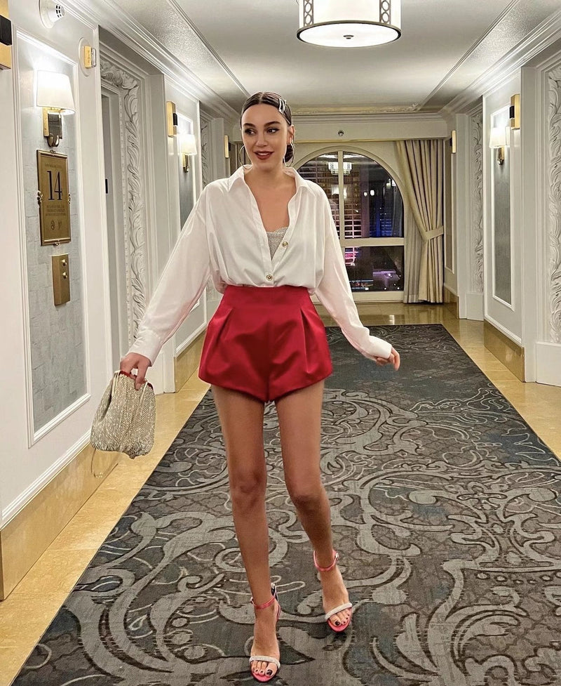 Hight Waist Hot-shorts Loose Flare Mini Shorts Wide Leg Color Shorts
