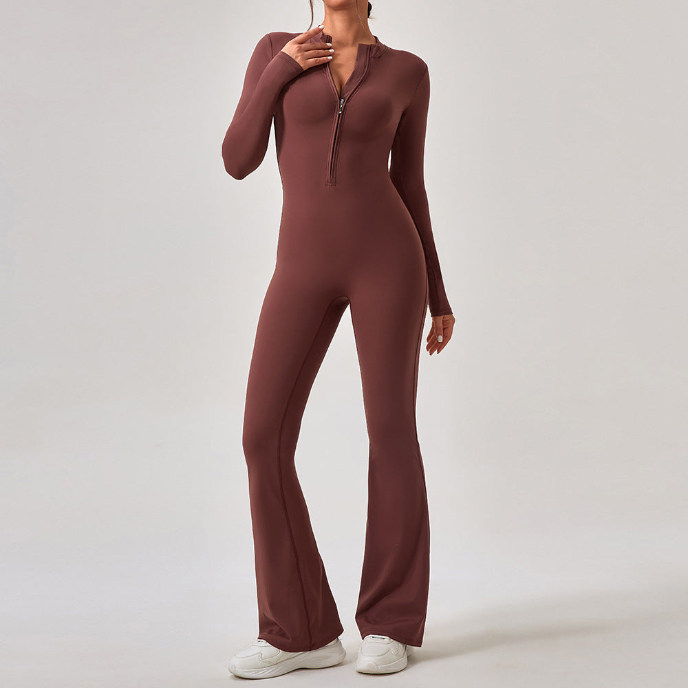 Long Sleeve Zipper Pants Slim Fit One Piece Hip Lifting Sport Sportswear
