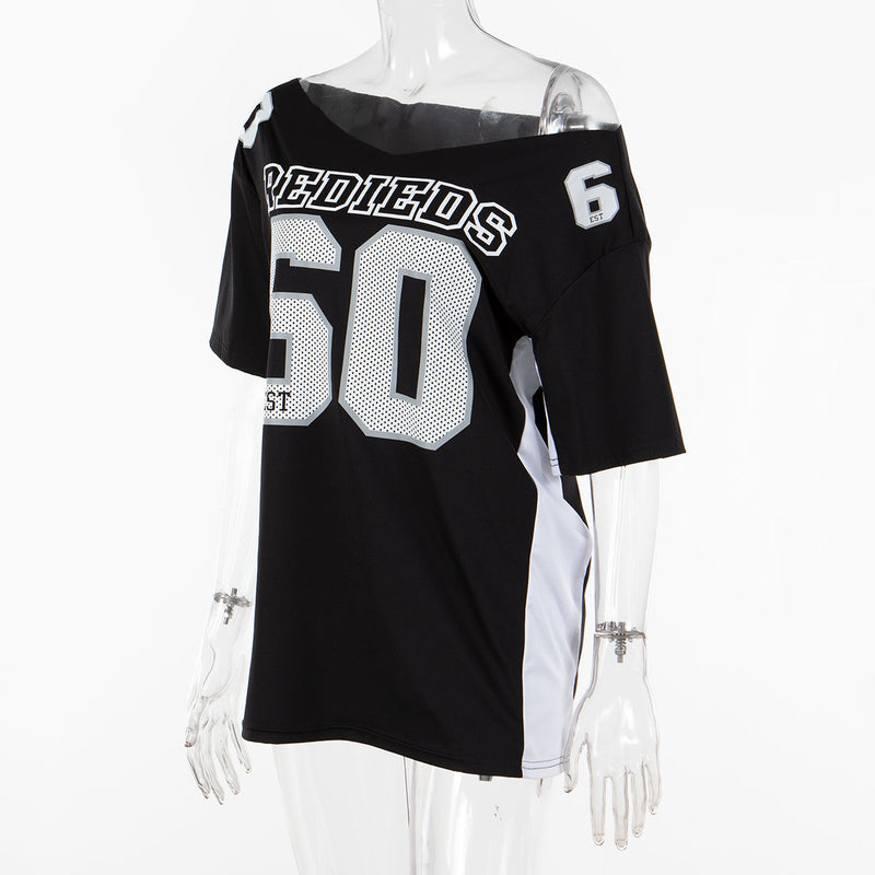 Jaidah Graphic Off-shoulder T-shirt