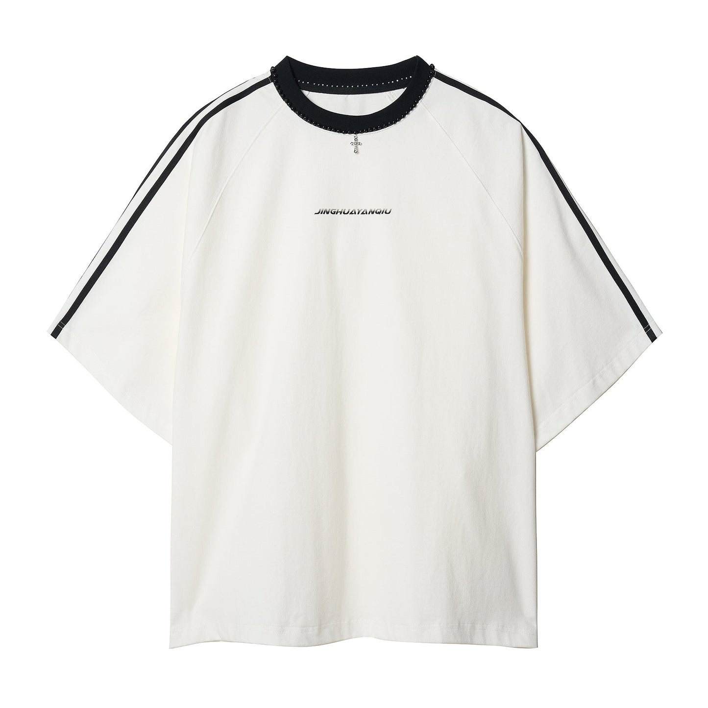 Beaded Neck Striped T-shirt