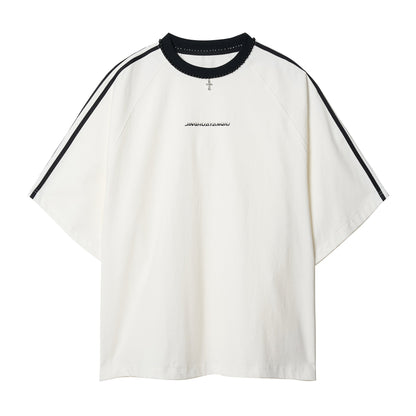 Beaded Neck Striped T-shirt