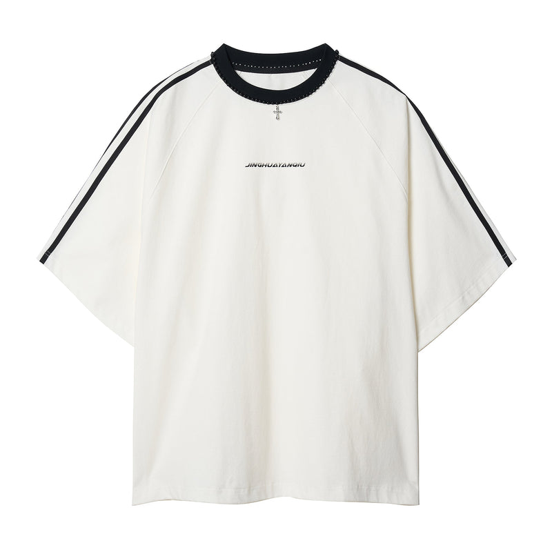 Beaded Neck Striped T-shirt